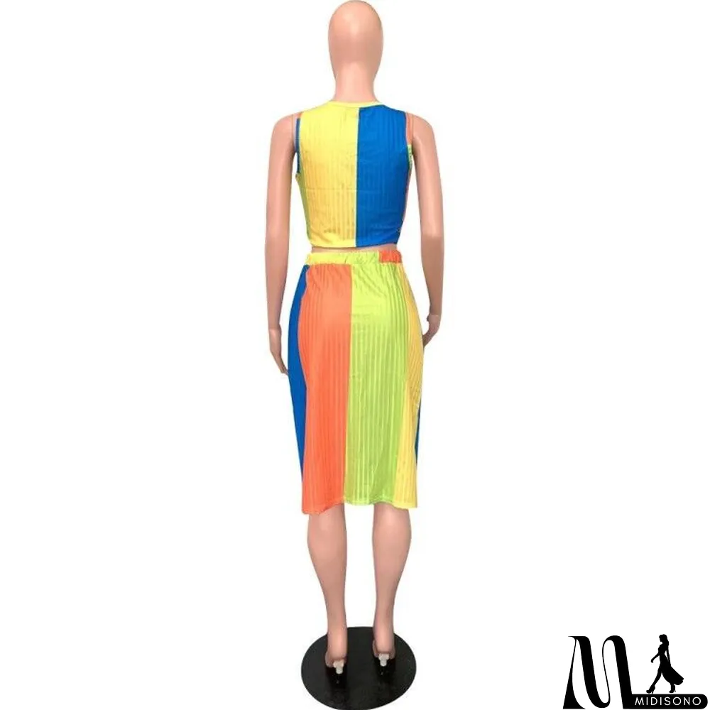 MidiSono - Plus Size Colorful Sleeveless Midi Skirt 2 Piece Sets