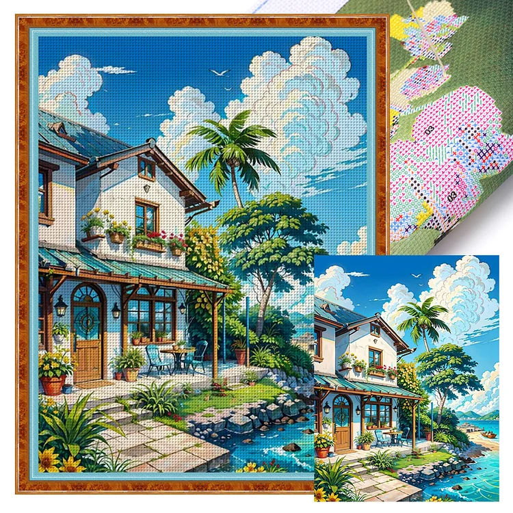 Sea View Villa (40*55cm) 14CT Stamped Cross Stitch gbfke