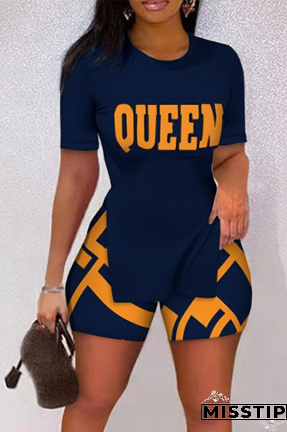 Red Casual Print Patchwork Slit O Neck Short Sleeve Two Pieces