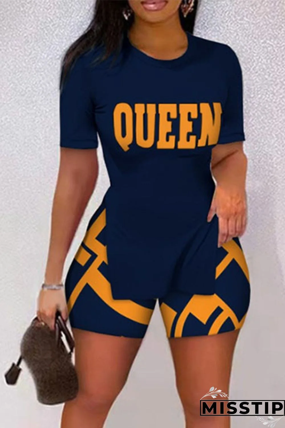 Red Casual Print Patchwork Slit O Neck Short Sleeve Two Pieces