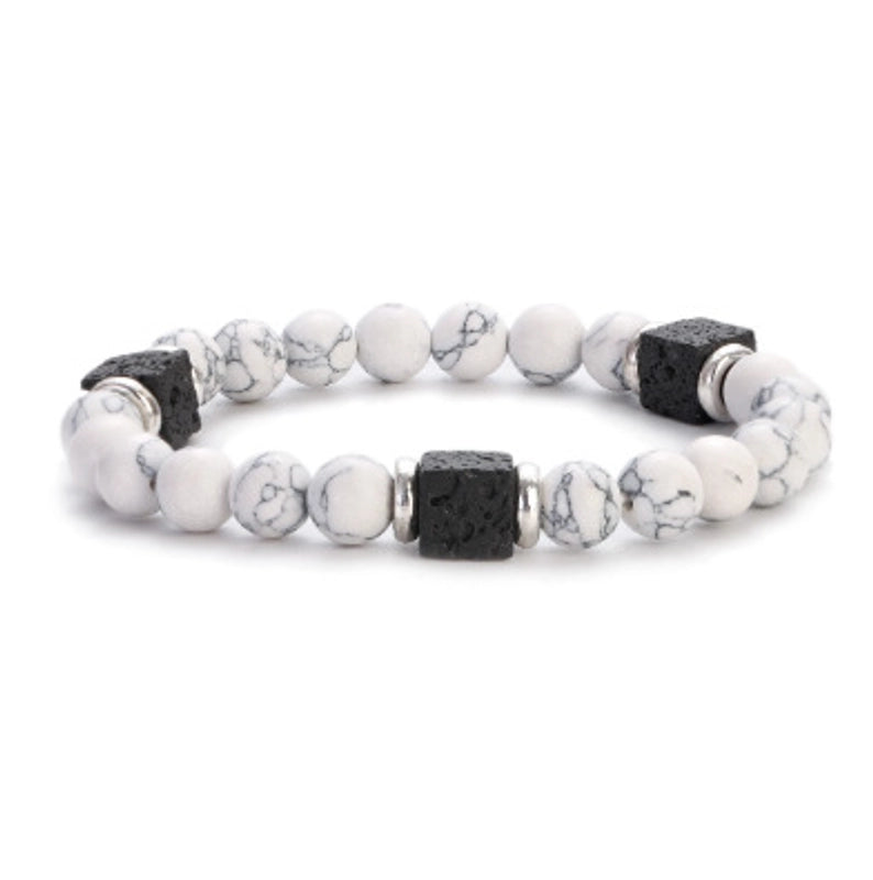 New Lava Cube Volcanic Stone Bracelet Men’s Colorful Marble Glass Beads Retro Bracelet