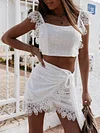 Solid Color Lace Vest Tops Twopiece Skirt Suits