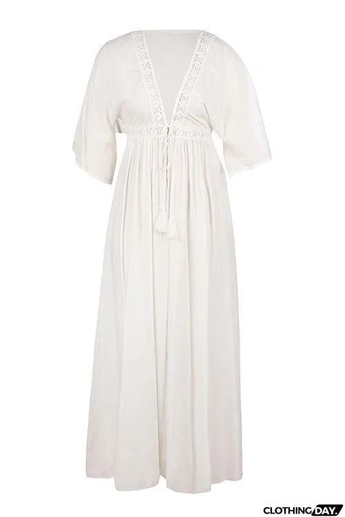 Crochet Lace Insert Long Cardigan