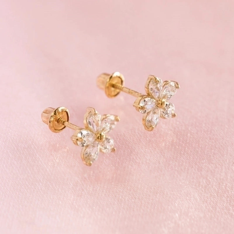 1 Pair 18K Gold Plated Sterling Silver Zircon Flower Ear Studs