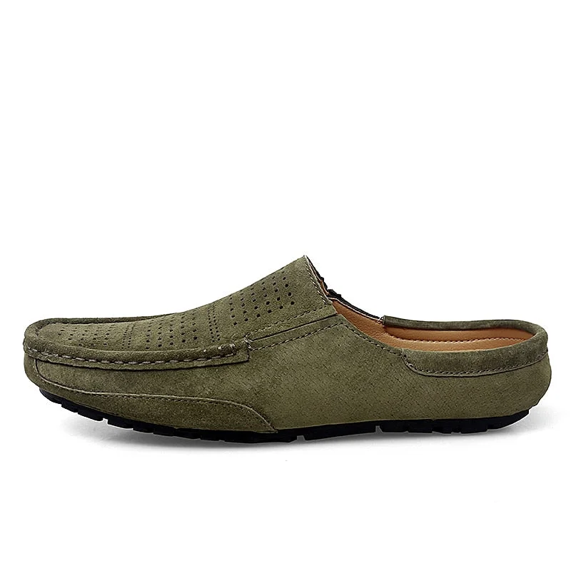 Loafers Men Leather Half Slipper Moccasins Flat Italian Style Lazy Boat Driving Shoes Gentleman Shoe Flannel Footwear Non-Slip