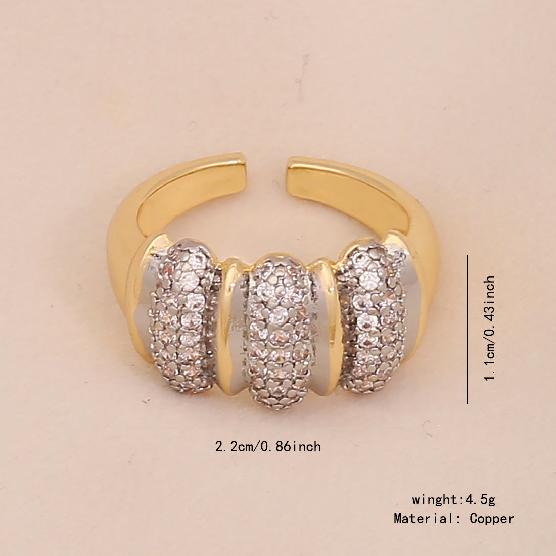 Gold Heart Zircon Ring Geometric Metal Style Live Ring Female Niche Ring R116