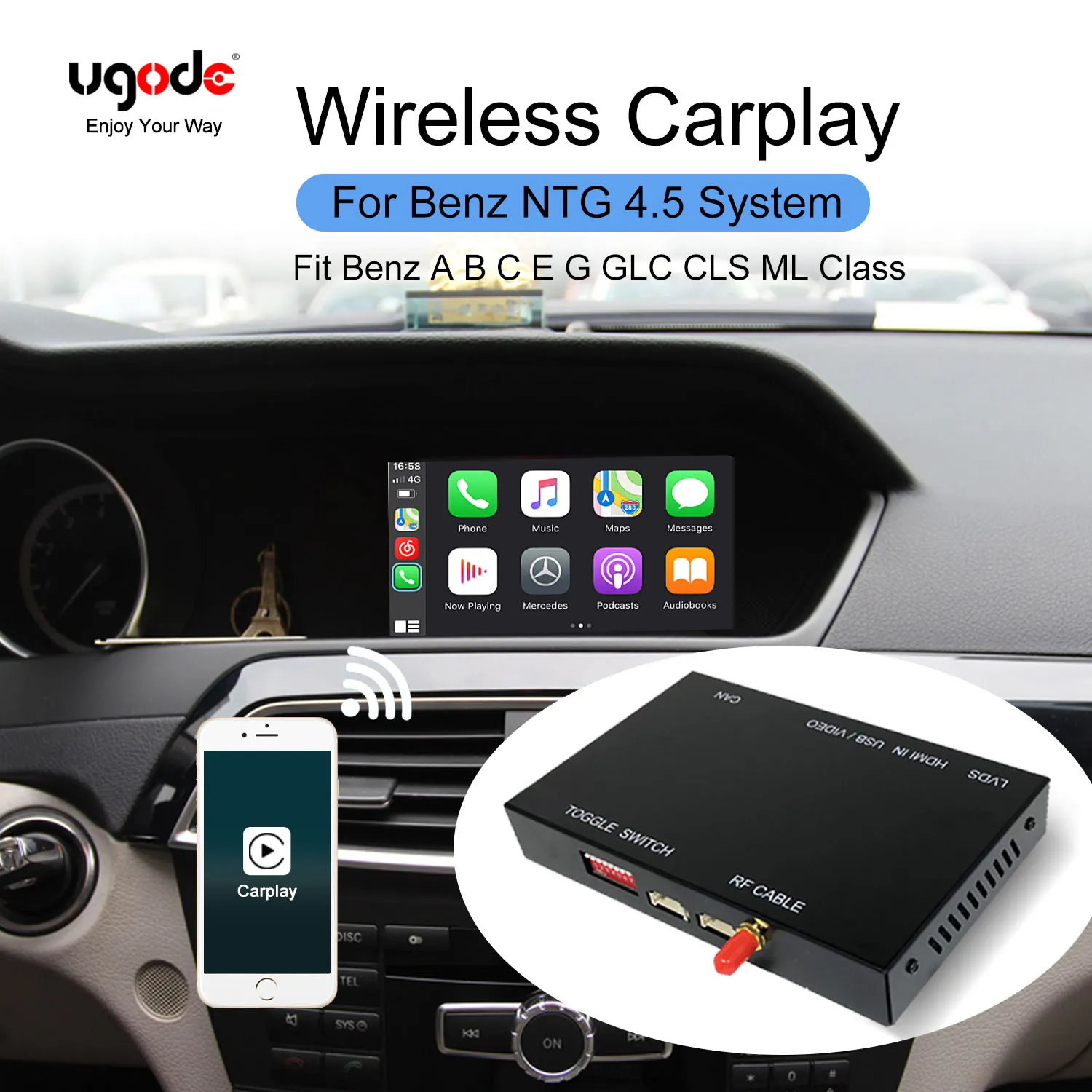 Mercedes Benz drahtlose kabelgebundene Carplay Interface Box android auto Airplay autolink HDMI Video f&uuml;r original Bildschirm Unterst&uuml;tzung R&uuml;ckfahrkamera EQ Set