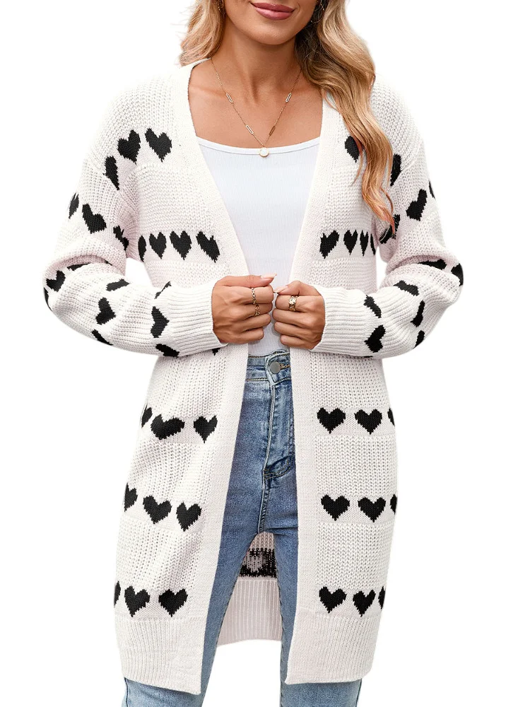 Athvotar Athvotar And Winter New Valentine's Day V Word Love Lasce Knitted Cardigan Coat Sweater Woman