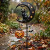 Iron Black Cat Moon Ground Lamp with Auto On/Off Solar-Powered Garden Light