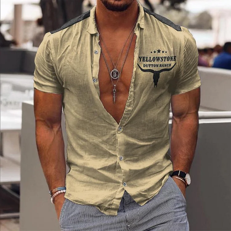 Men's Colorblock Print Hawaiian Short Sleeve Lapel Shirt