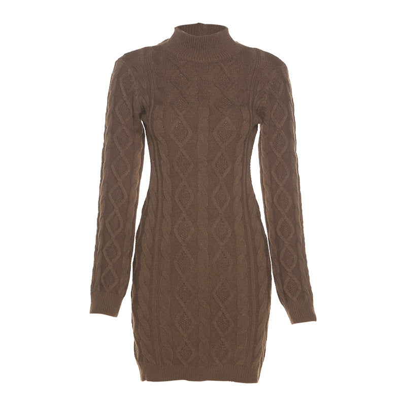 Llyge Long Sleeve Round Neck Slim Knitted Dress llyge