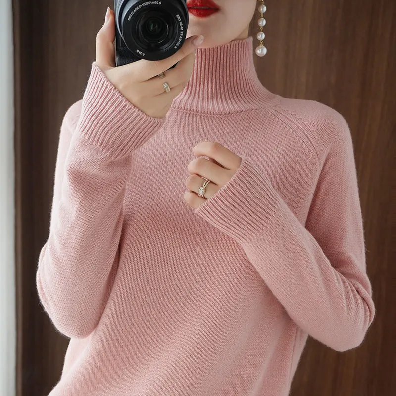 Turtleneck Cashmere Sweaters Women Autumn Winter Solid Casual  Bottoming Jumpers Female Long Sleeve Thick Knitted Slim Pullovers