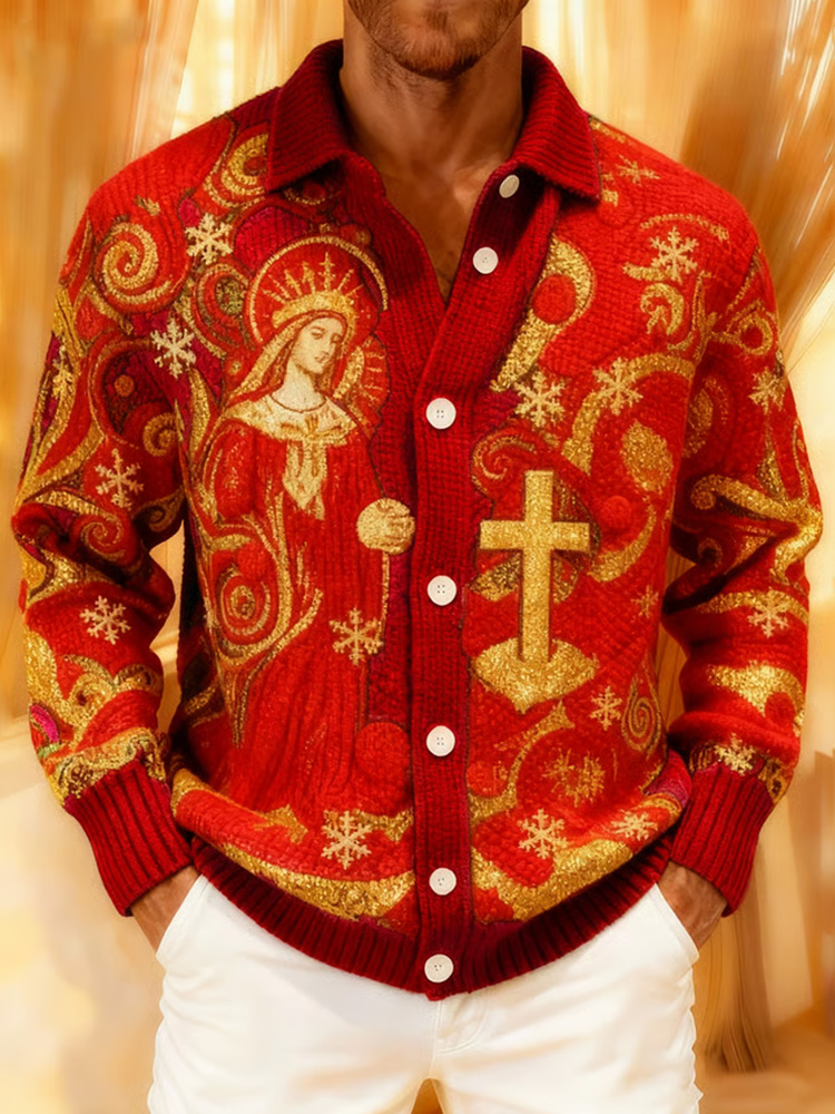 Men's Retro Christmas Faith Print Knit Sweater elevenforest