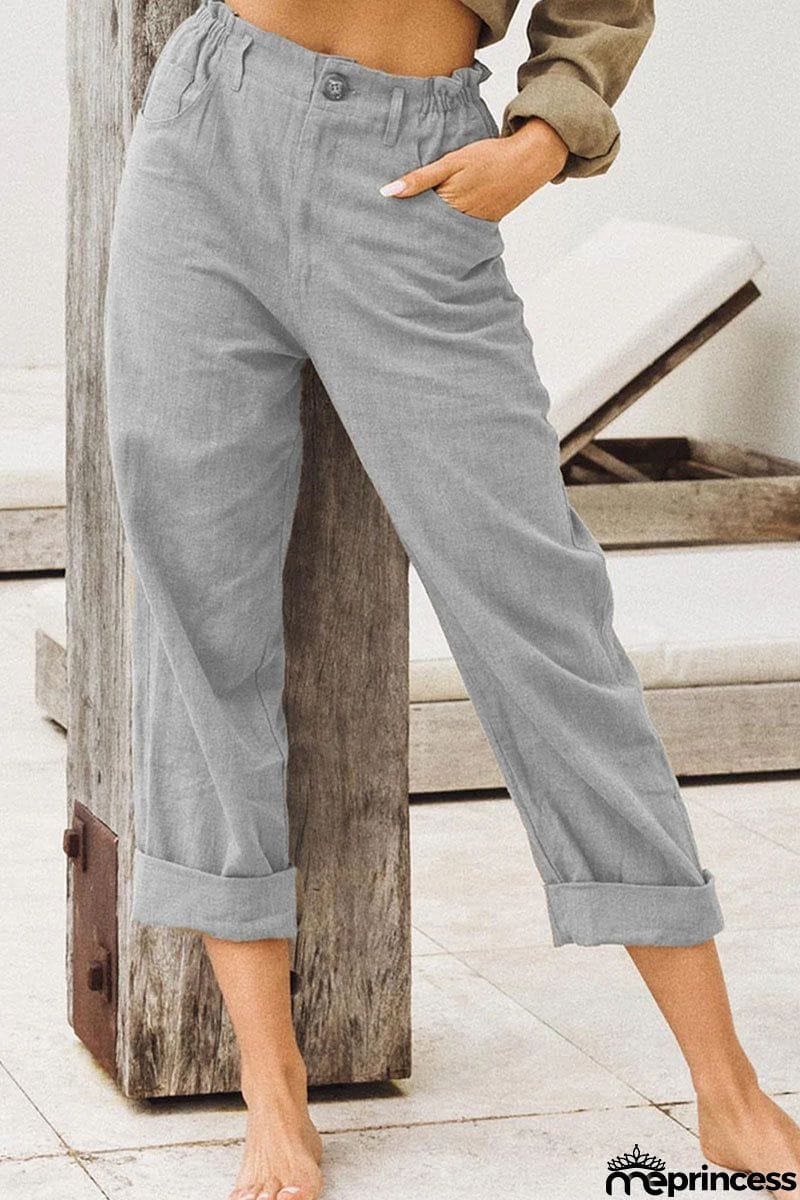 Fashion Casual Solid Patchwork Loose High Waist Straight Bottoms