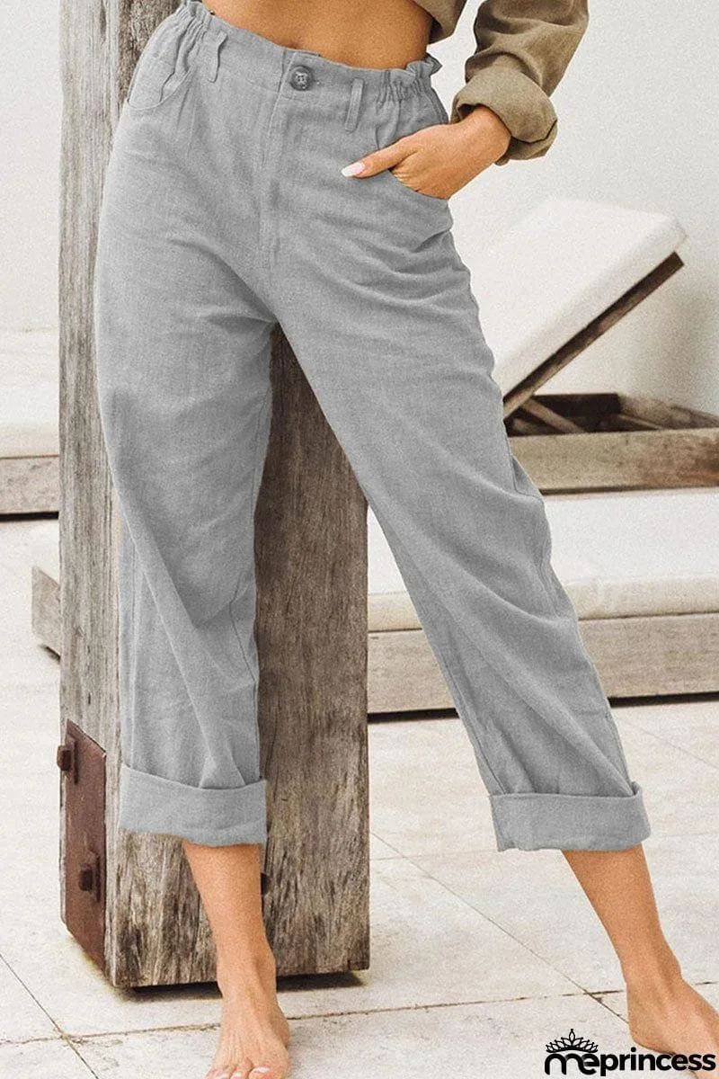 Fashion Casual Solid Patchwork Loose High Waist Straight Bottoms