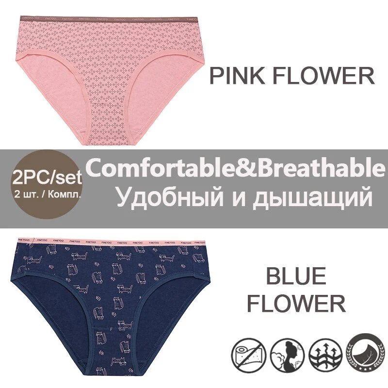 FINETOO 1/2PCS Women's Cotton Panties Sexy Lingerie Fashion Letter Waist Female Cute Pantys M-XXL Ladies Floral Printed Briefs