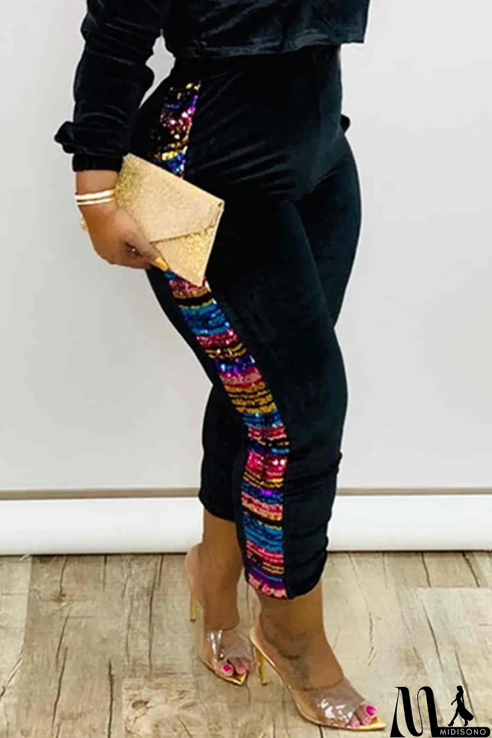 MidiSono - Black Fashion Casual Patchwork Split Joint Skinny Trousers