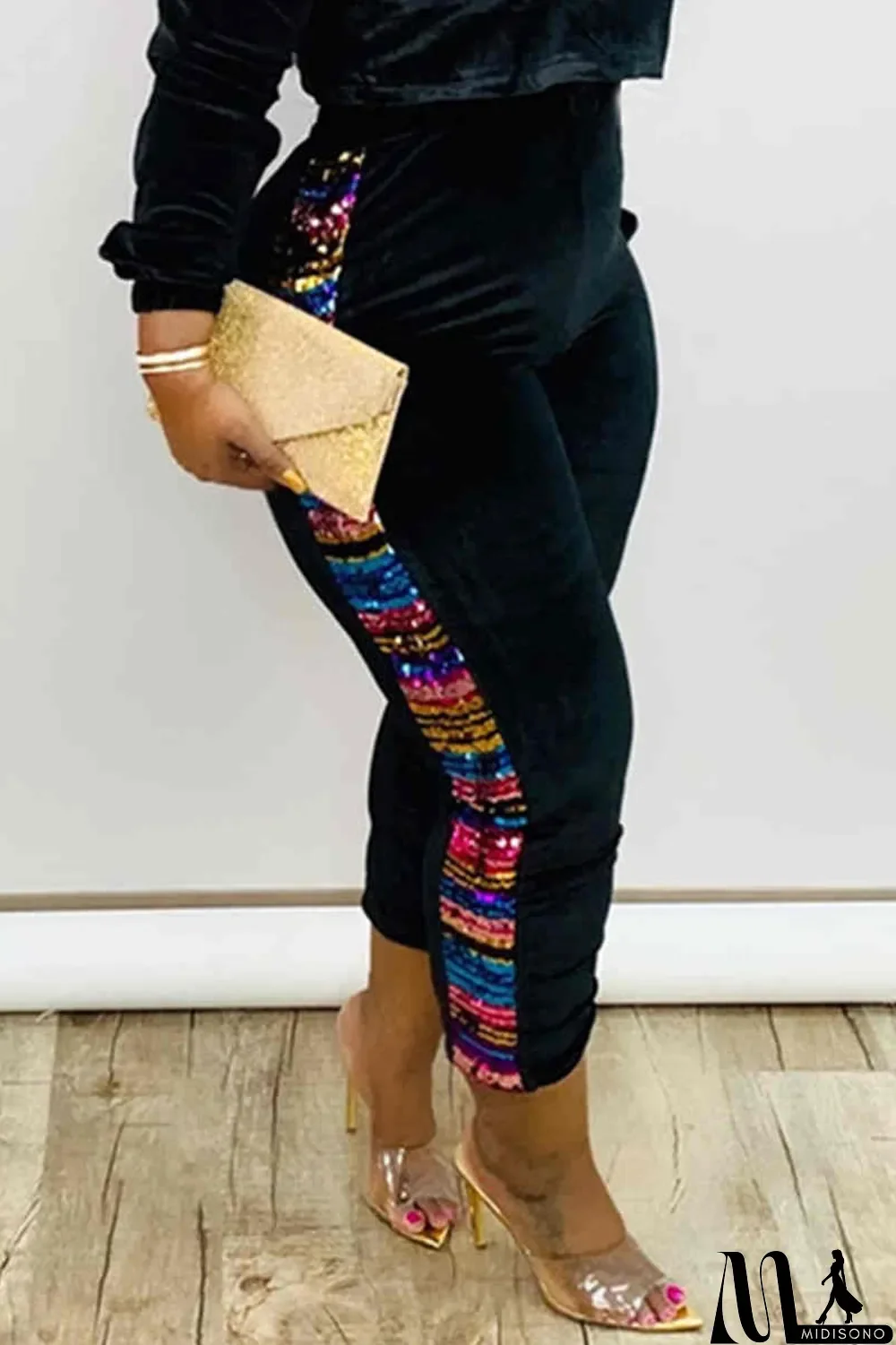 MidiSono - Black Fashion Casual Patchwork Split Joint Skinny Trousers