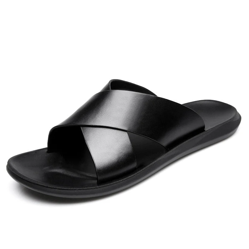 WOTTE New Fashion Summer Men Shoes Vintage Italian Flats Casual Non-slip Beach Sandals Leather Flip Flop Slippers Flat Sandals