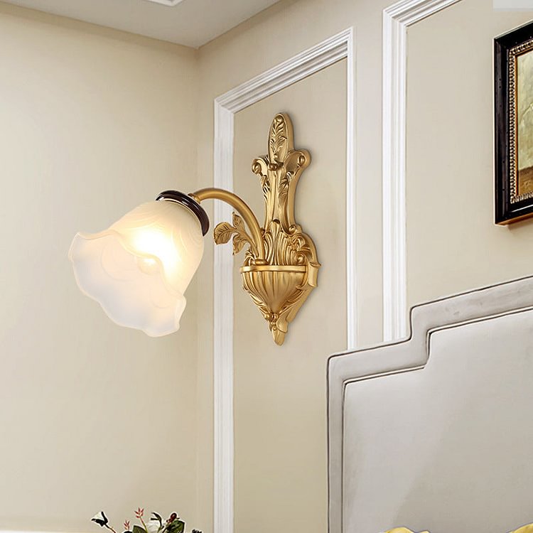 Milk Glass Bell Wall Light Sconce Vintage Stylish 1/2-Head Hallway Wall Mount Lamp in Brass
