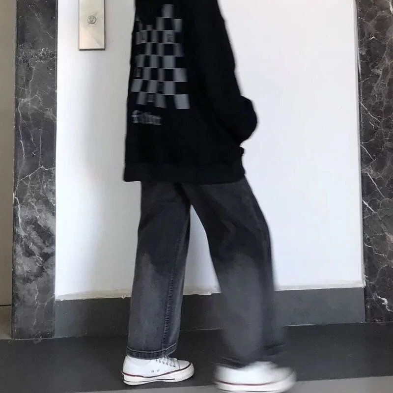 Jeans Women Ins Harajuku College High Waist Chic All-match Gradient Color Teens Streetwear All-match Stylish Lady Denim Trouser