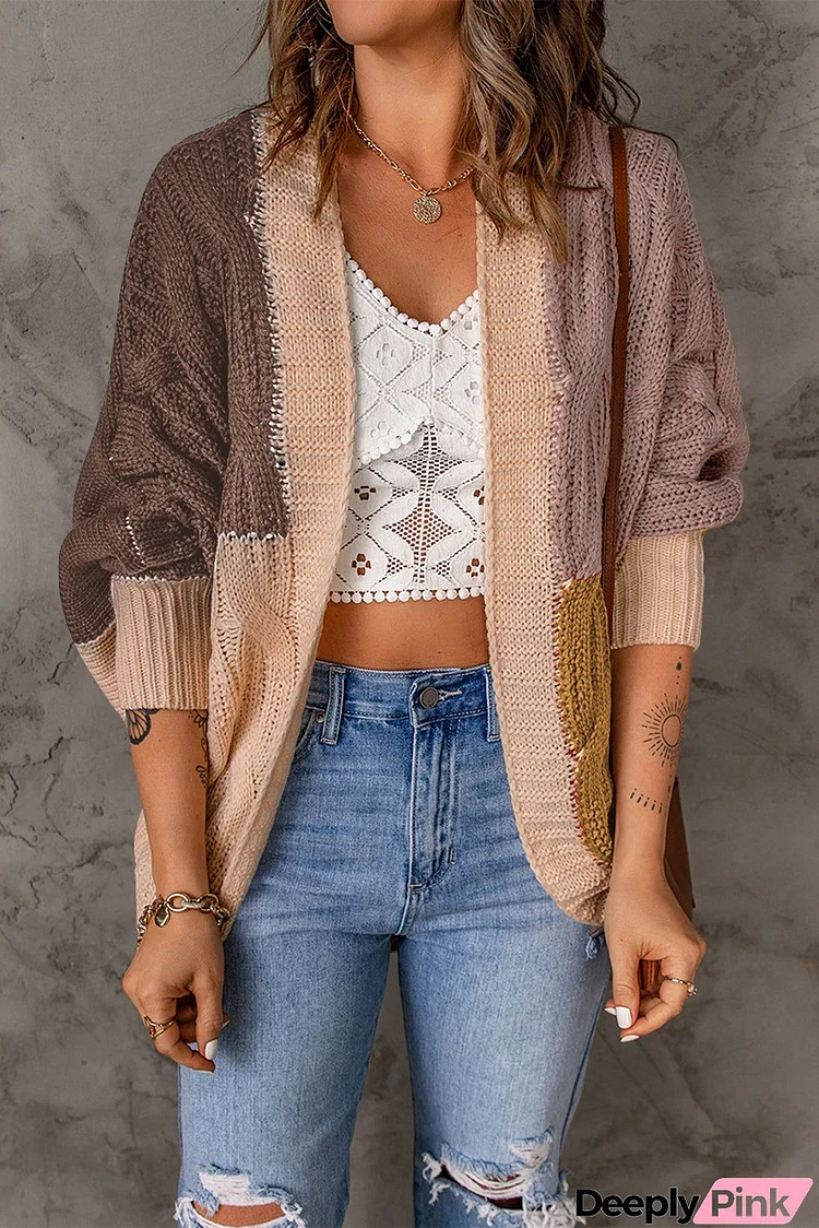 Brown Color Block Cardigan