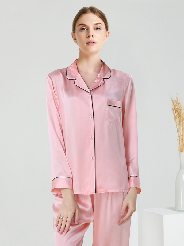 19 MOMME Pyjama en soie classique rose claire Rose 