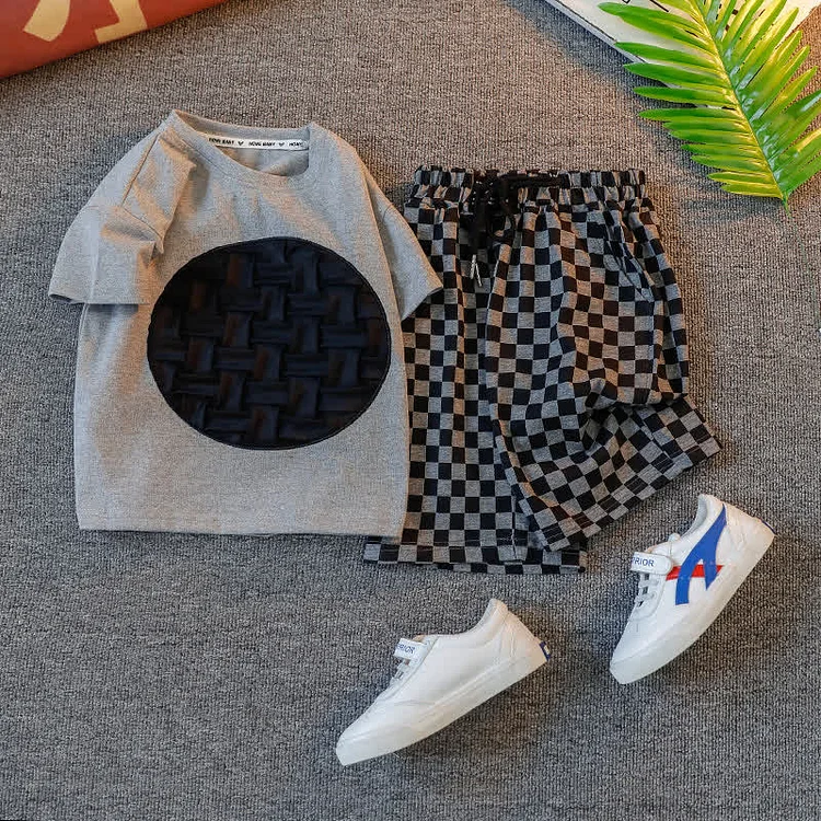 Toddler Boy Tee and Plaid Shorts Set