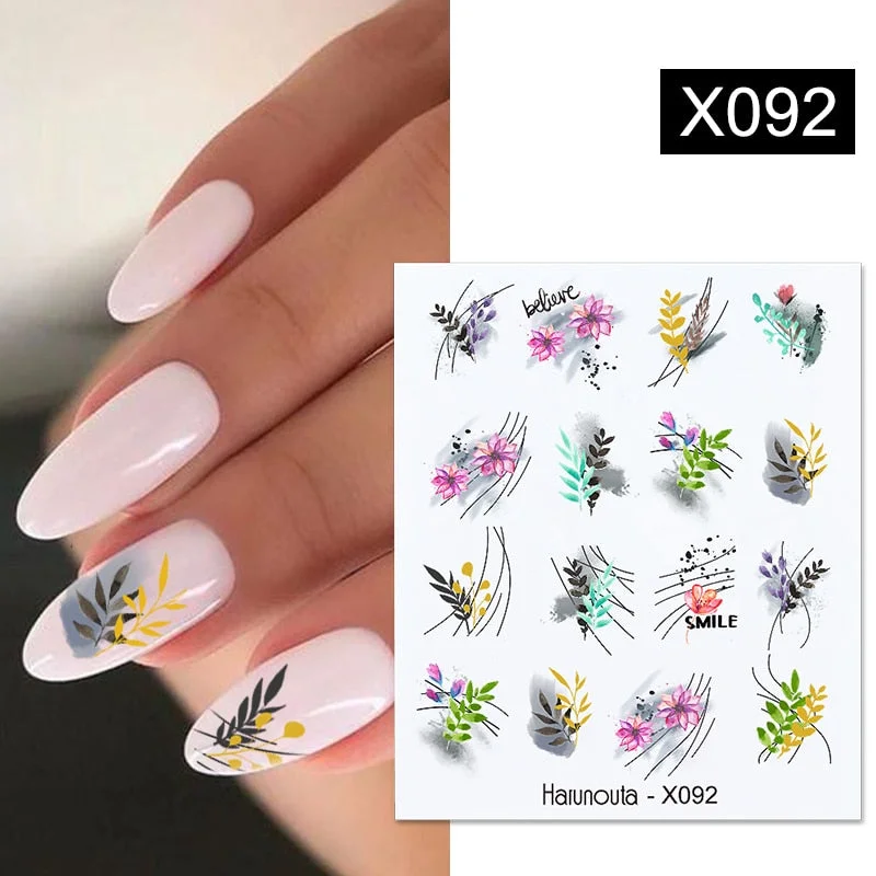Harunouta Spring Water Nail Decal And Sticker Flower Leaf Tree Green Simple Summer DIY Slider For Manicuring Nail Art Watermark
