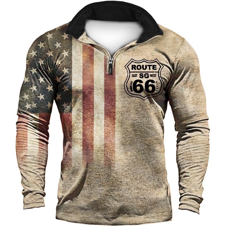 Men's US Flag Route 66 Outdoor Retro Sweatshirt-Compassnice®