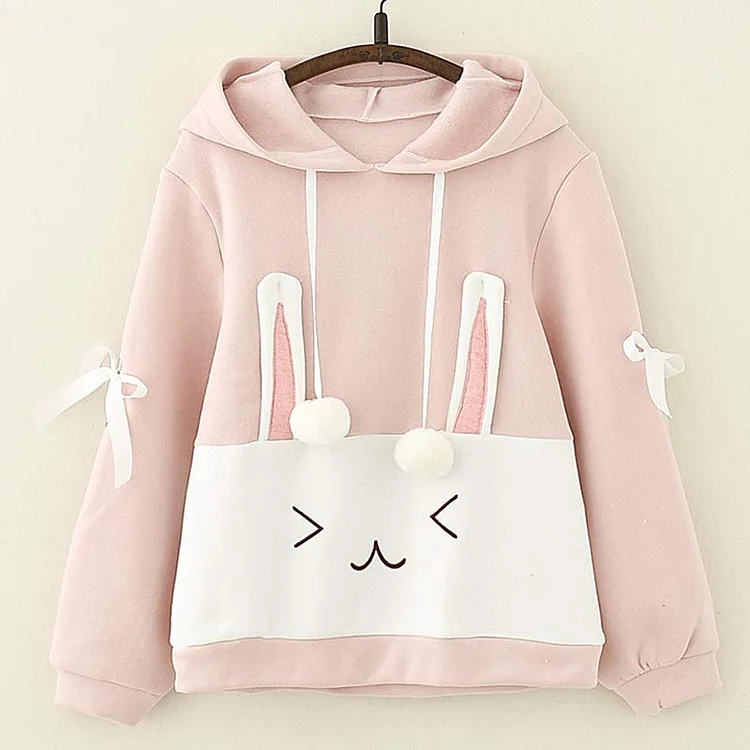 Rabbit Bow-Knot Pink Hoodie - Modakawa Modakawa