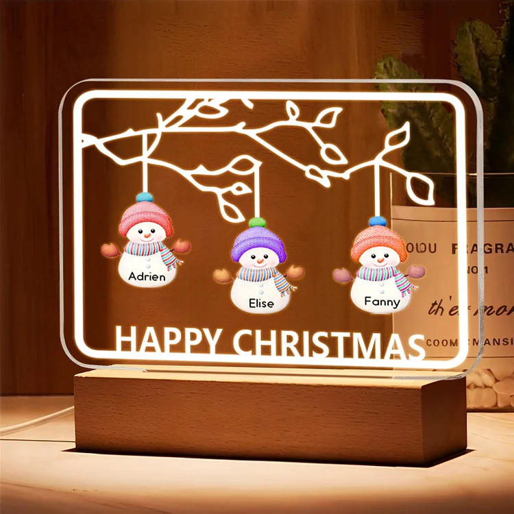 3 Names-Personalized Christmas Family Night Light with Family Member Names, Custom 3 Names Night Light with LED Lighting Bedroom Decoration