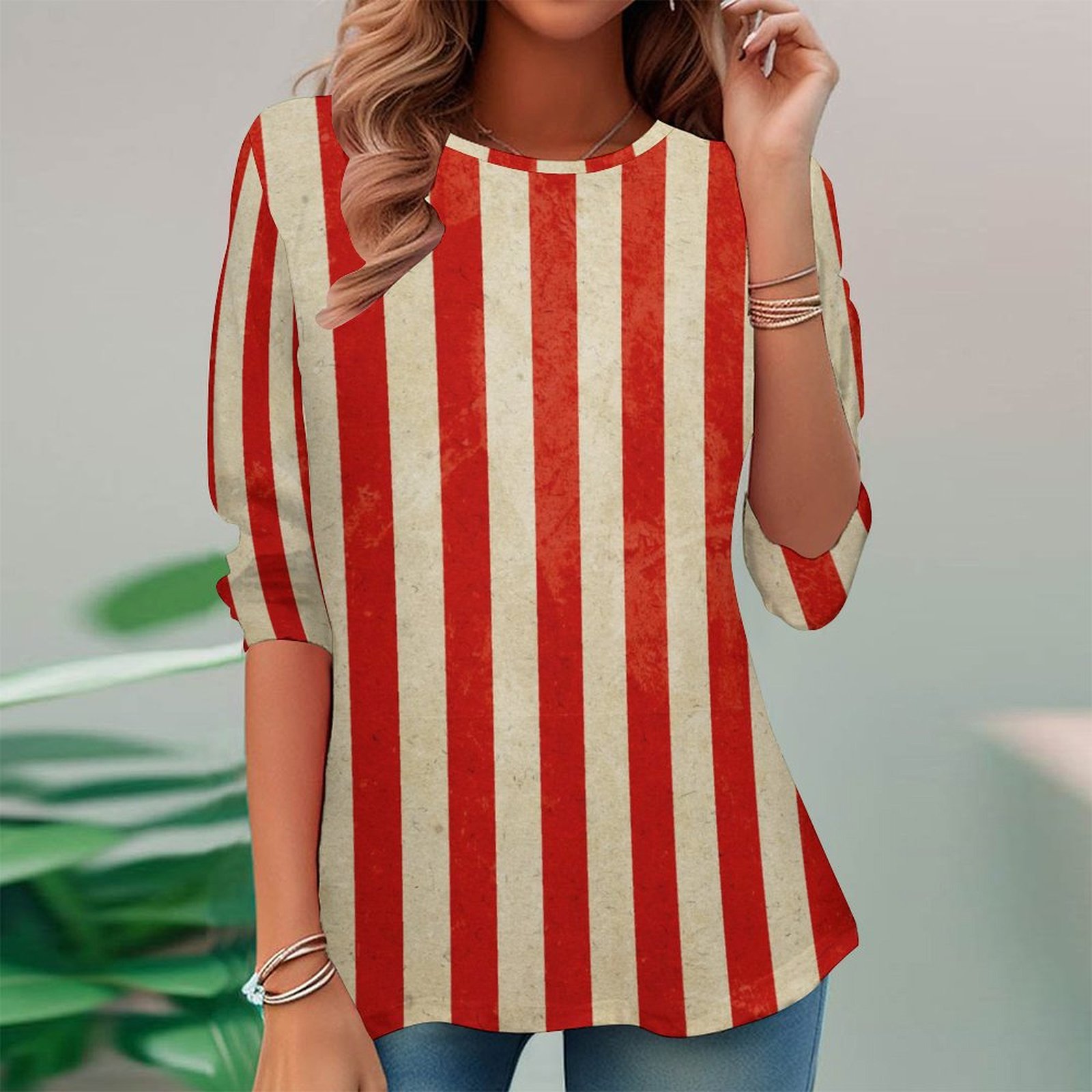 Women Long Sleeve V-neck Graphic Floral Printed Top