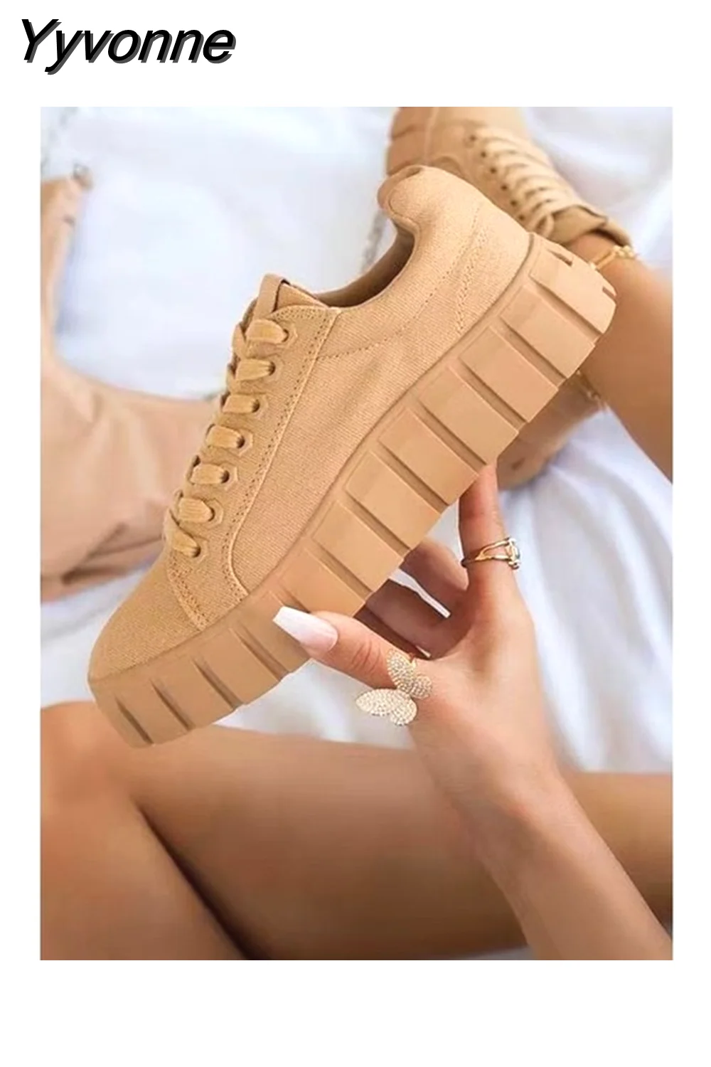 Yyvonne Women Vulcanize Shoes Casual Fashion 2023 New Woman Comfortable Breathable White Flats Female Platform Sneakers