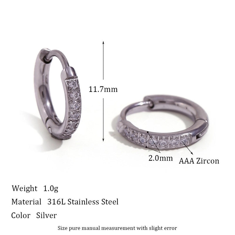 1 Pair Minimalist Round Solid Color Plating Inlay 304 Stainless Steel Zircon 18K Gold Plated Hoop Earrings