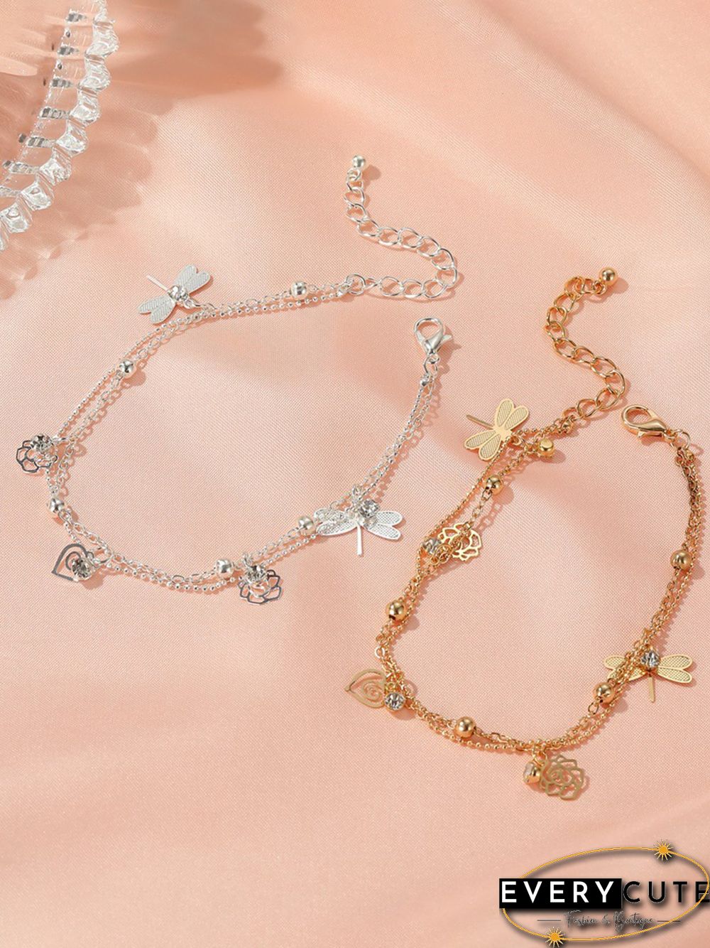 Holiday Style Beach Rose Dragonfly Zircon Multilayer Anklet