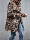 Leopard Print Lapel Long Sleeve Warm Coat