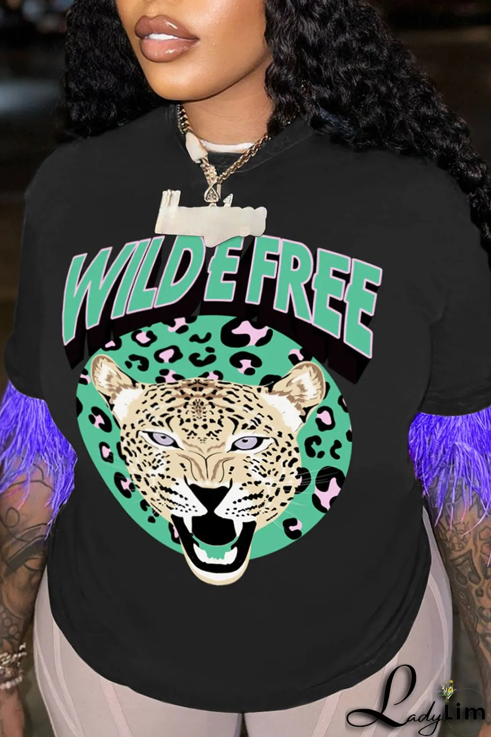 Light Purple Casual Street Print Tassel Patchwork O Neck T-Shirts