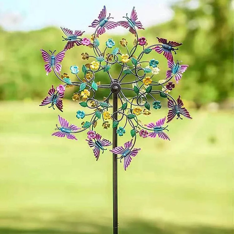 Large Colorful Butterfly Garden Wind Spinner Metal Stakes Flower Windmill
