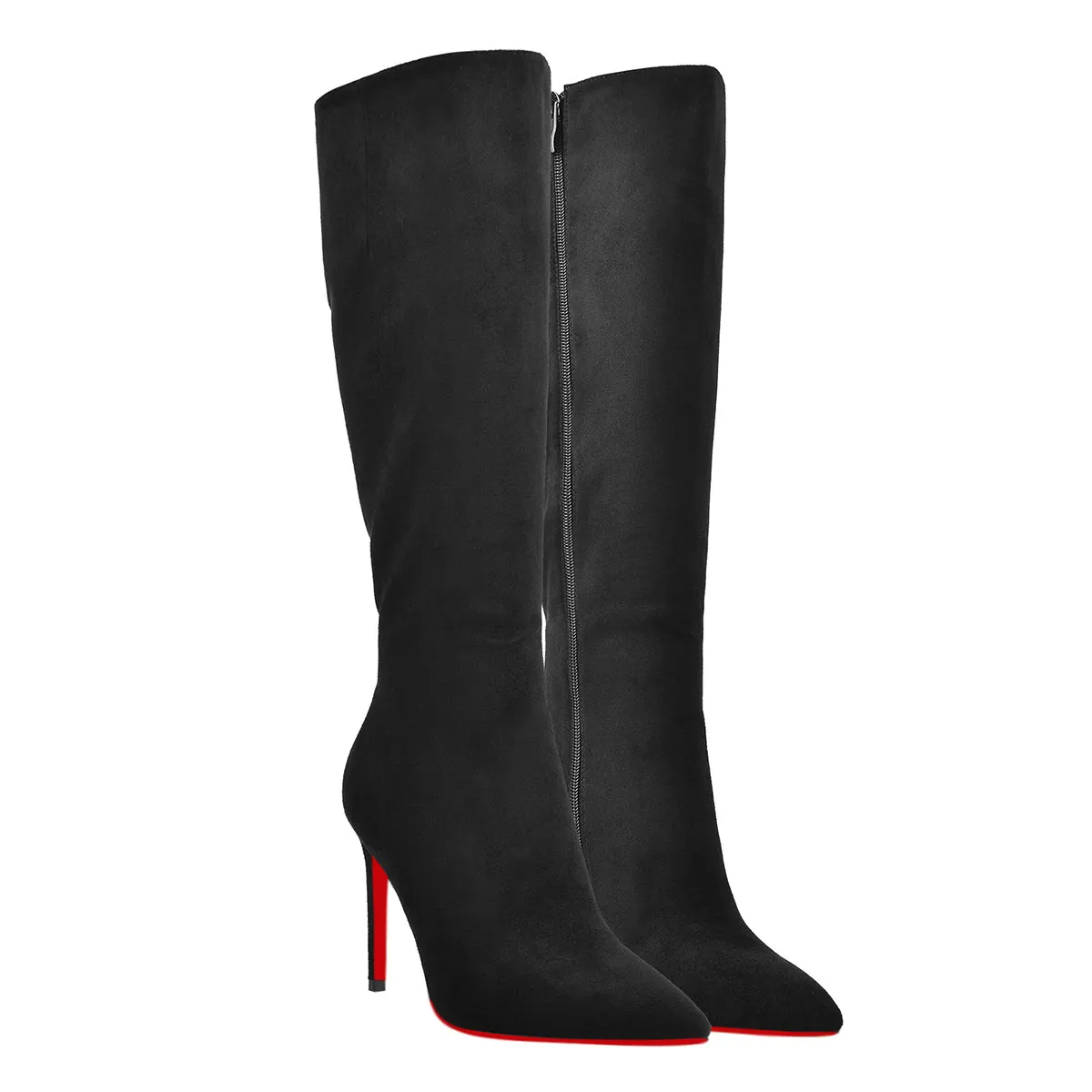 100mm/3.94 Inch Fashion Knee High Boots Platform Heel Boots Red Bottom Stilettos Booties-vocosishoes