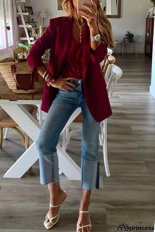 Button Wine Red Blazer