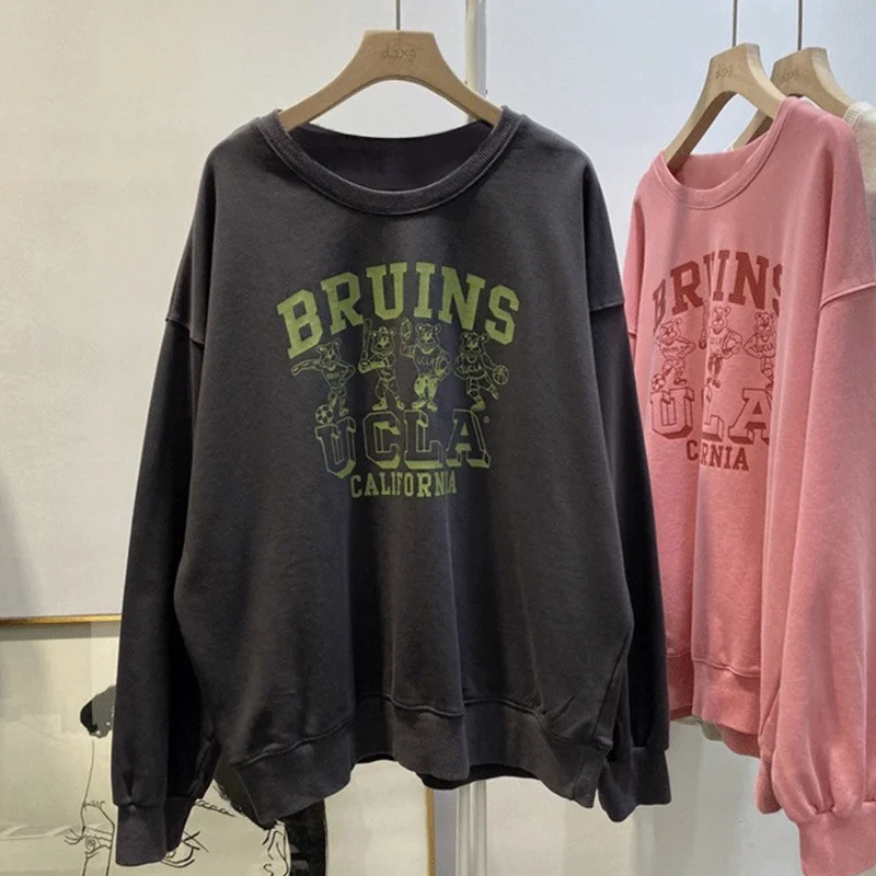 Uveng Uveng Long-Sleeved Hoodie Female Autumn 2023 New Women's Wear Students Loose Round Collar Jacket Versatile Letter Coat Tide