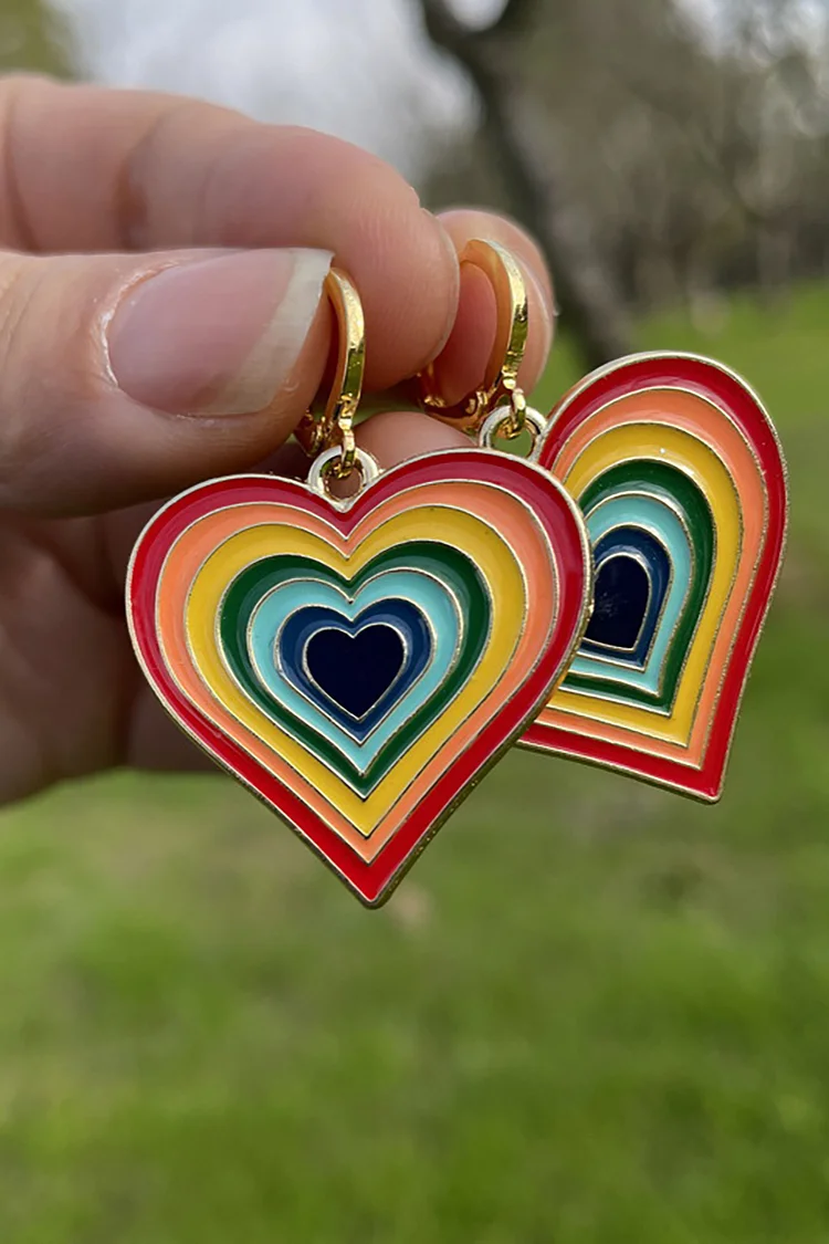 Rainbow Colorblock Heart-Shaped Metal Earrings