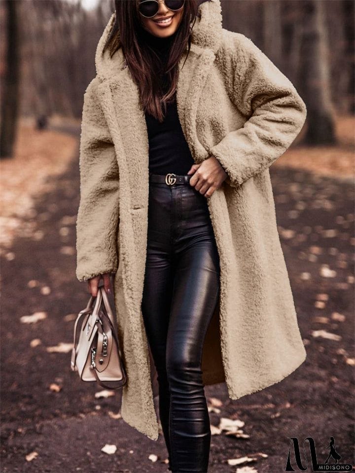 MidiSono - Women's Warm Hooded Maxi Plush Coat for Winter
