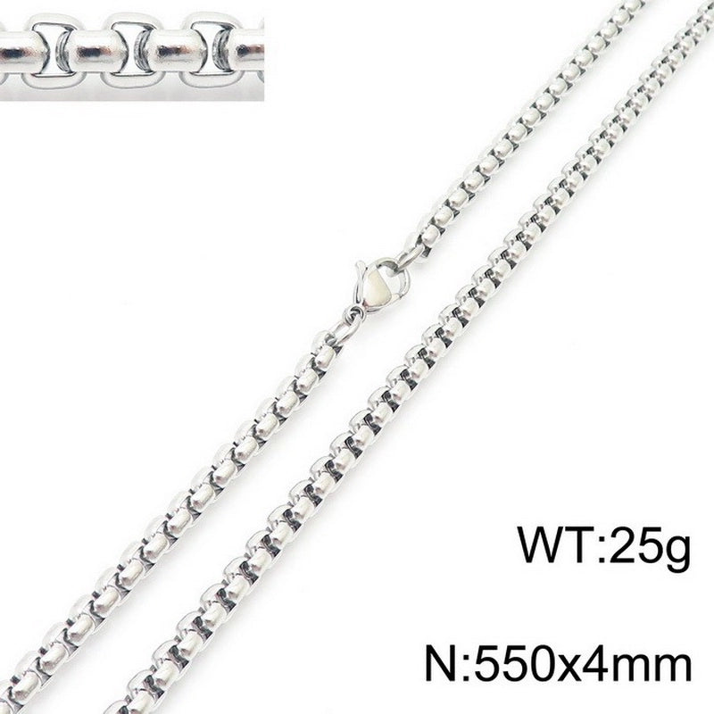 Fashion Classics Square Pearl Chain Men’s And Women’s Titanium Steel Necklace