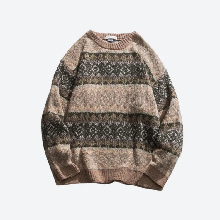 Brownm Jacquard Knitted Sweater