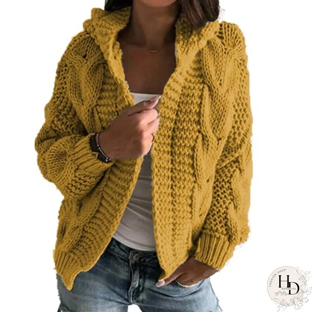 Elegant Cardigans Sweater For Women Hoodies Knitted Twist Loose Coat Autumn Fashion Warm Long Sleeve Causal Solid Ladies Tops