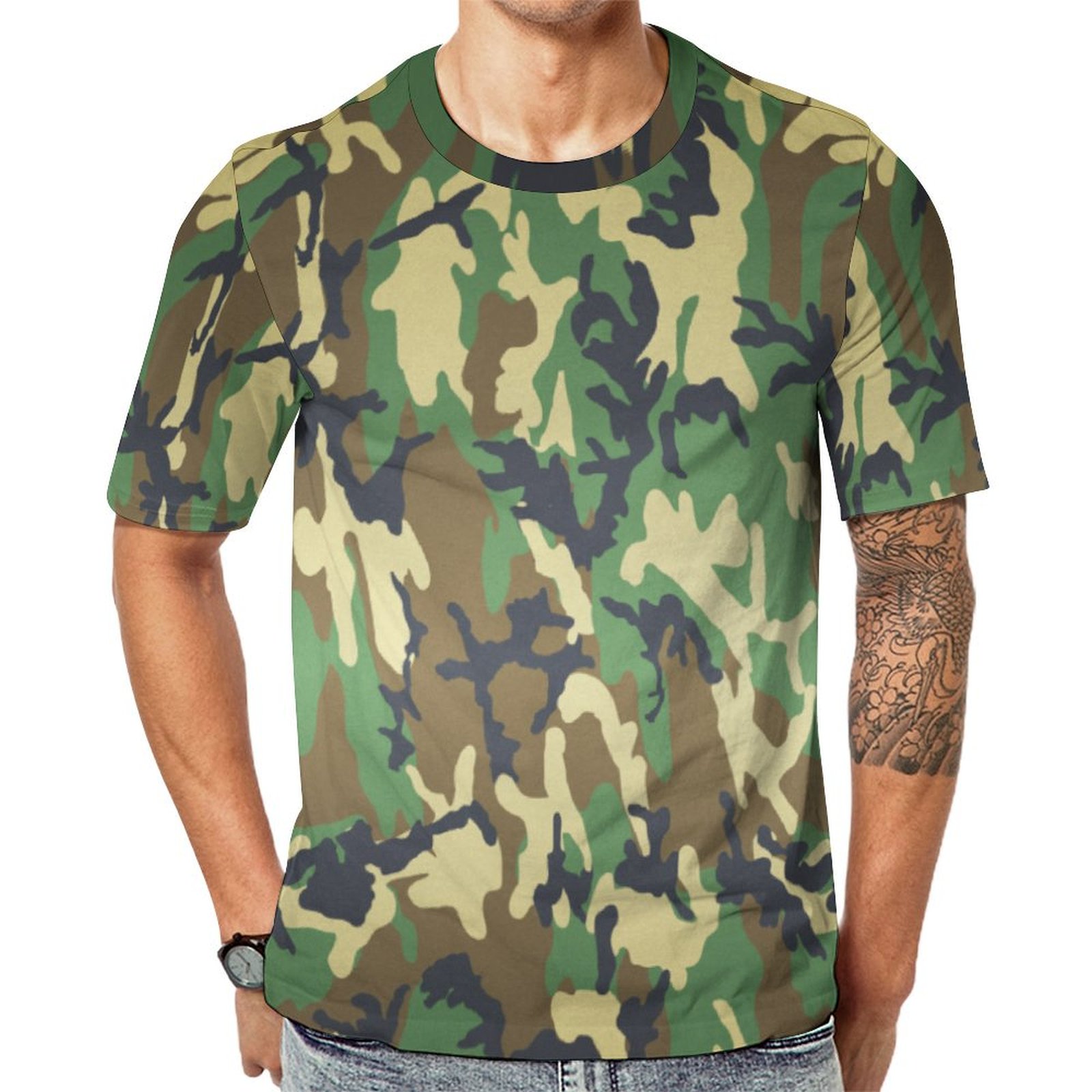 Fta Woodland Camouflage Camo Short Sleeve Print Unisex Tshirt Summer Casual Tees for Men and Women Coolcoshirts