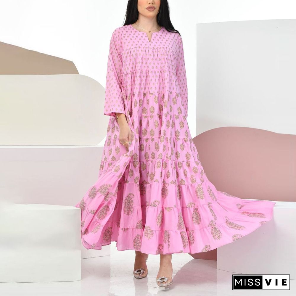 Pink Serried Pattern Ramadan Dress