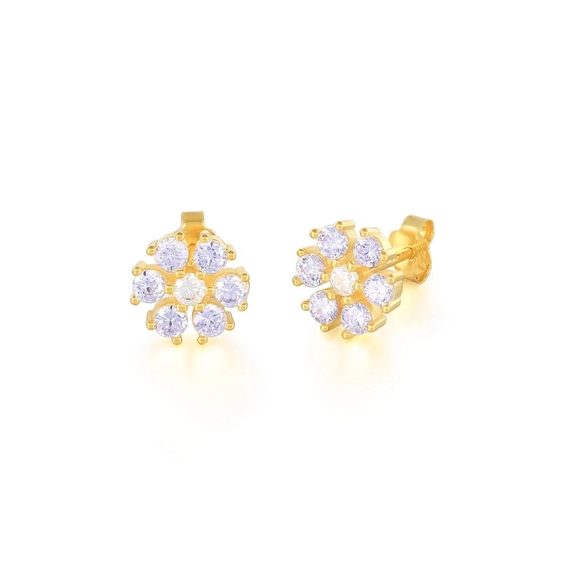 1 Pair 925 Sterling Silver Zircon Flower Ear Studs